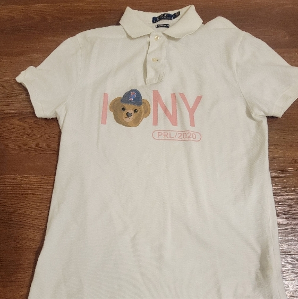 Ralph Lauren Cream Polo Shirt ONY Pink Text